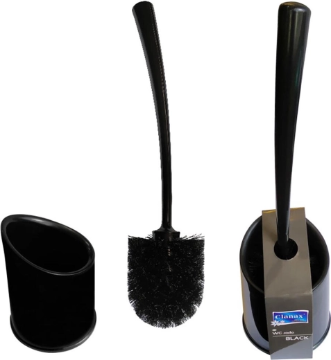 Plastikinis apvalus WC komplektas su šepečiu 8 cm – juodas