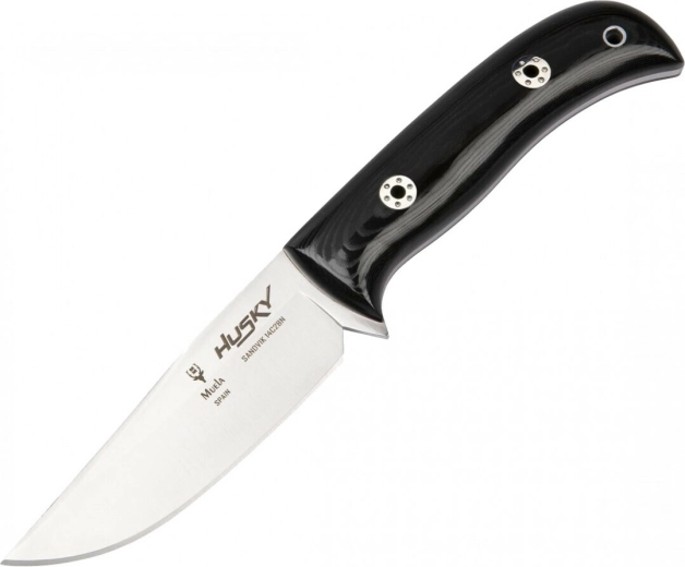 Muela Husky 11M lauko peilis 11 cm, juoda poliruota Micarta, odinis dėklas