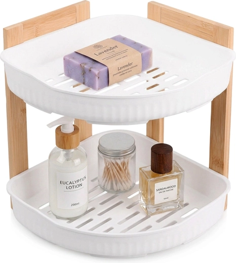 Kampinė dviejų aukštų vonios lentynėlė Bathroom Solutions, balta 24 × 24 × 27 cm – 1 vnt.