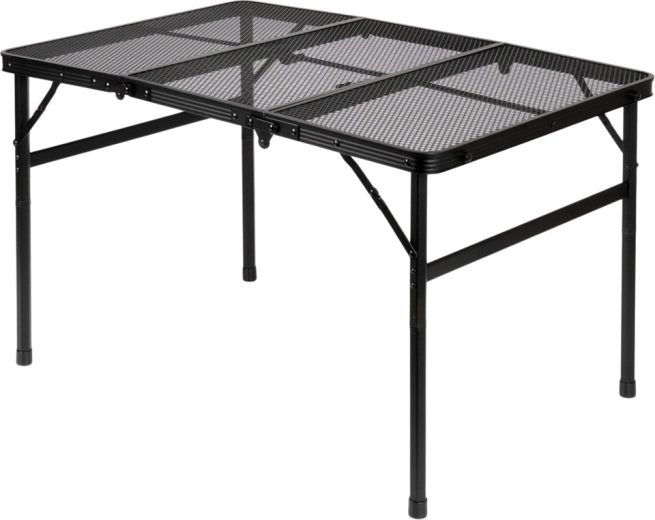 Durable perforated metal tabletop and lightweight aluminum parts