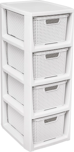 Rattan laikymo lentyna su 4 stalčiais, balta