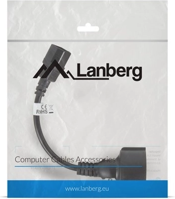 IEC 320 C14 to Schuko power extension cable, 20 cm, black