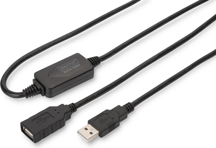 Active USB 2.0 extension cable USB-A (male) to USB-A (female) 15 m, black