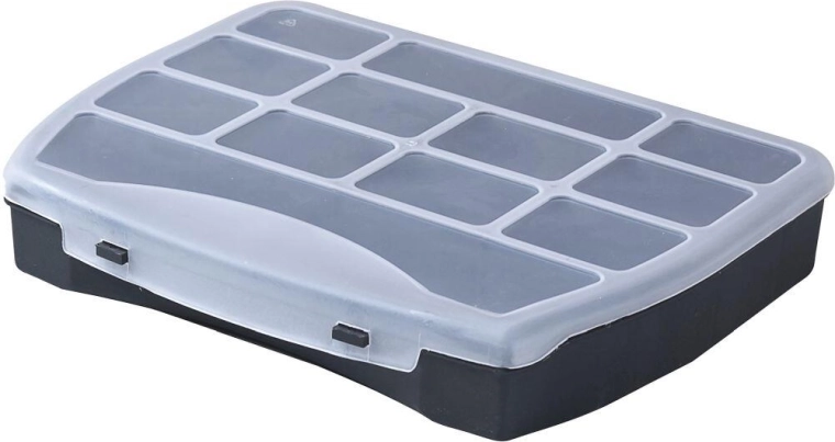 Organizatorius DOMINO 250 × 200 × 44 mm, juodas/skaidrus