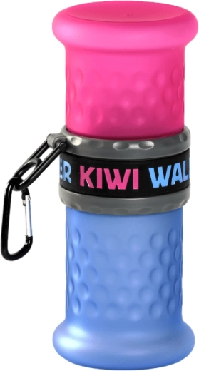 Kelioninis vandens ir pašaro buteliukas 2in1 KIWI WALKER, plastikas, melsvai rožinis