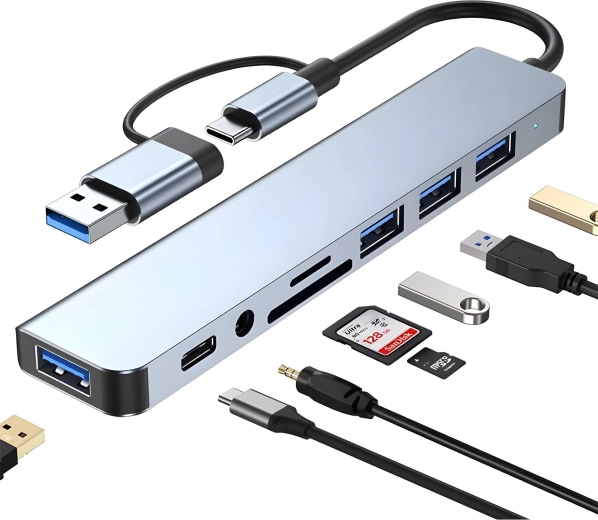 USB-C hub 8-in-1 with LAN, 4K and Power Delivery