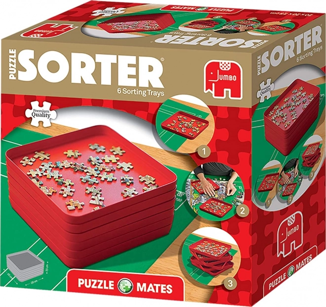 Dėlionės rūšiavimo rinkinys – 6 dubenėliai, raudoni, 20 × 20 cm JUMBO PUZZLE MATES