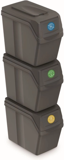 Set of 3 SORTIBOX bins for sorted waste, 3×20 l, stone grey