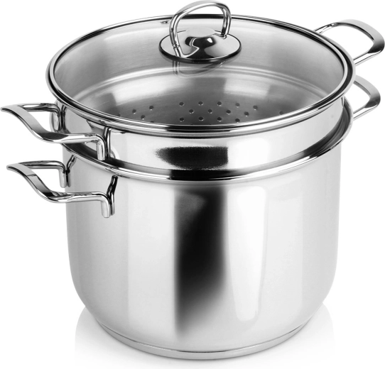 Stainless steel pasta pot with glass lid ANETT 6 L, 3-piece
