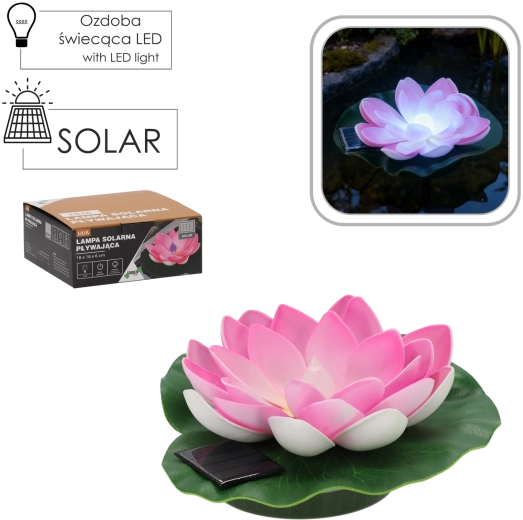 Saulės energija maitinama plūduriuojanti lelija su RGB LED 18 × 18 × 6 cm