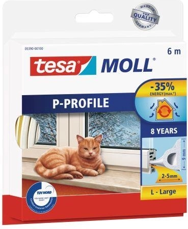 Window and door seal P profile 9 × 5.5 mm, white, 6 m