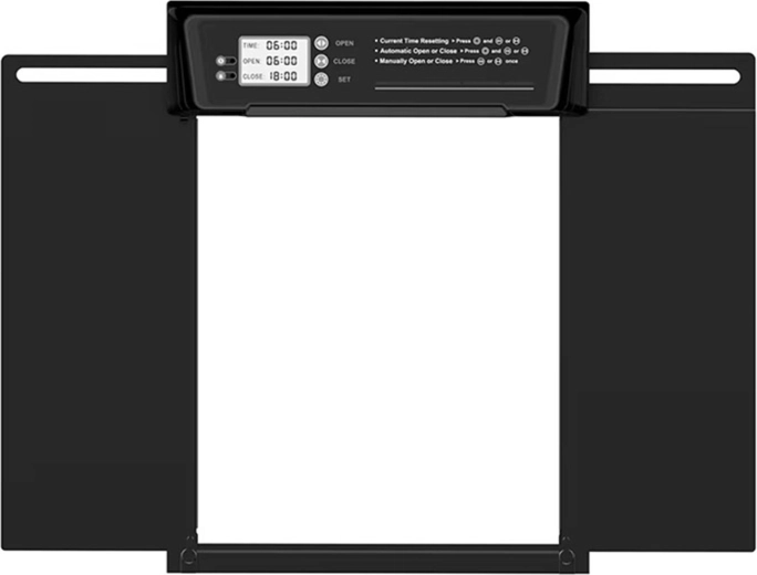 Automatinės vištidės durelės su saulės skydeliu 37,9 × 28 cm