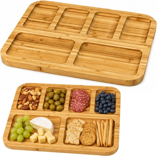 Bamboo serving board with compartments 36 × 28 cm