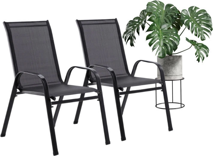 Set of 2 modern metal garden chairs, black