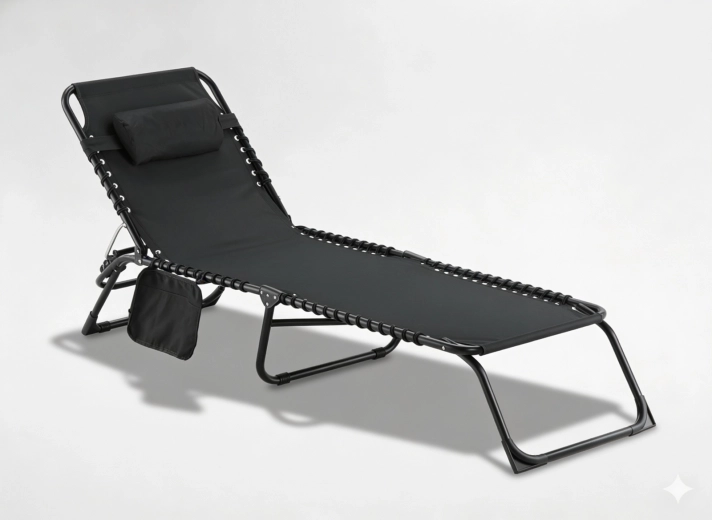 Sulankstomas sodo gultas su kišene, juodas 190 × 58 × 30 cm