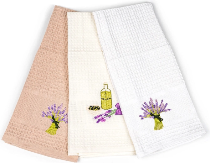 Virtuviniai rankšluosčiai su siuvinėjimu Lavender 45 × 70 cm, medvilnė, 3 vnt. rinkinys
