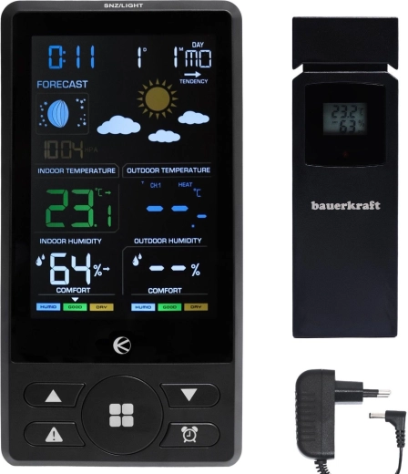 Belaidė meteorologinė stotelė su spalvotu LCD ekranu, barometru ir lauko jutikliu