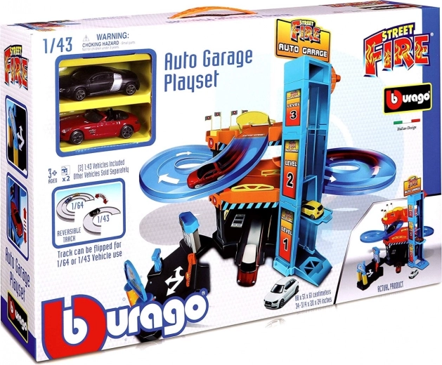 Bburago nusileidimo automobilių garažas su nusileidimo trasa ir liftu 1:43
