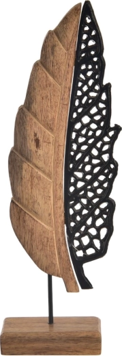 Dekoratyvinis lapas iš mango medienos ir metalo, juodas, 35 cm