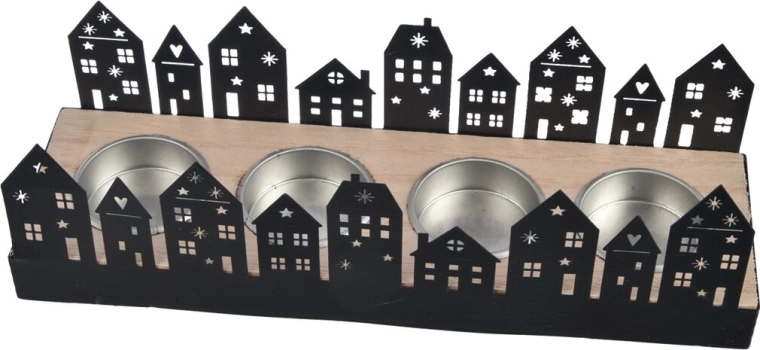 Black metal candle holder – houses