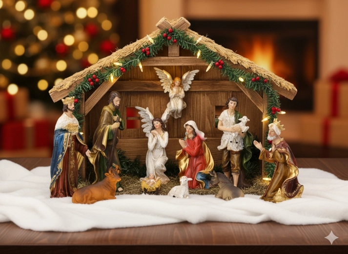 Set of Christmas nativity figurines, 11 pcs, made of polyresin, up to 21 cm