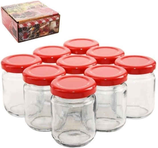 Stikliniai konservavimo indeliai su užsukamu dangteliu 60 ml, rinkinys 9 vnt.
