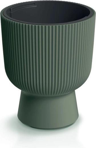 Milly planter with insert 39 cm – dark green, ribbed design on a pedestal