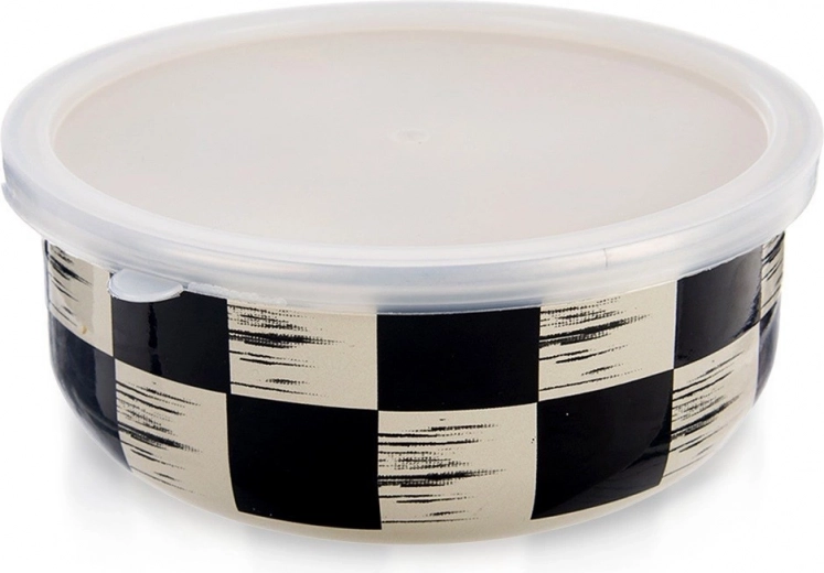 Enamel Bowl with Lid Chessboard 15.5 cm, 800 ml