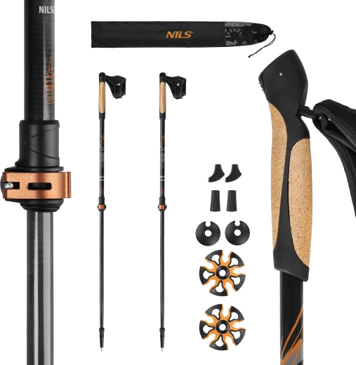 Nordic walking lazdos NILS su kamštine rankena ir karbonu