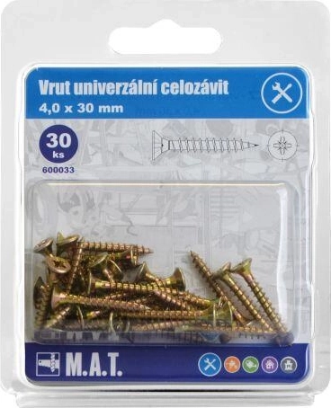 Universal full-thread screws 4.0 × 30 mm zinc-plated, 30 pcs