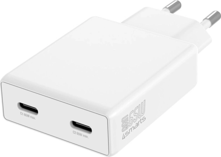 PDPlug 65 W GaN tinklo įkroviklis su dviem USB‑C, baltas