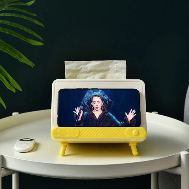 Tissue Box with Phone Holder Retro TV – Yellow