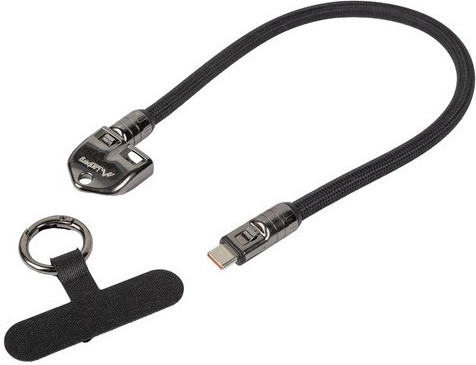 Lanberg USB-C kabelis su pakabuku ir kilpele 30 cm 240 W juodas