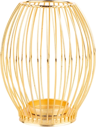 Gold metal candle holder with grid pattern decor 15.5 cm