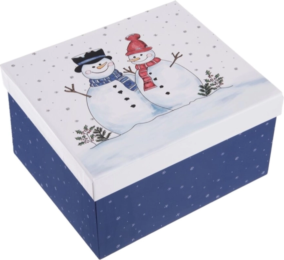 Blue gift paper box with snowmen 21 × 18.5 × 11.5 cm