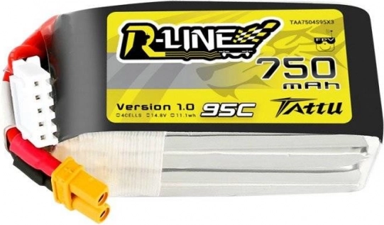 Tattu r-line 750 mAh 14,8 V 95C LiPo baterija 4S su XT30 jungtimi