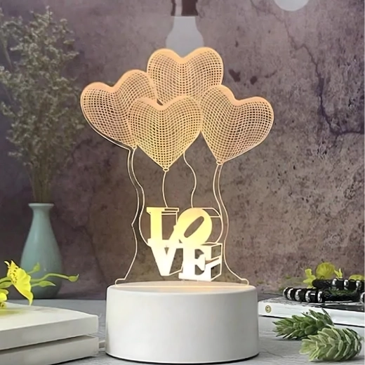 Night LED Lamp Love Heart 3D Illusion USB