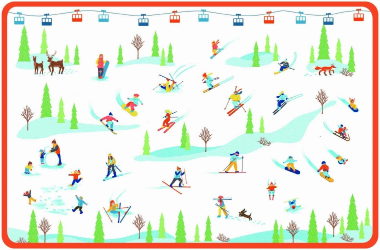 Skiers placemat 28.5 × 44 cm