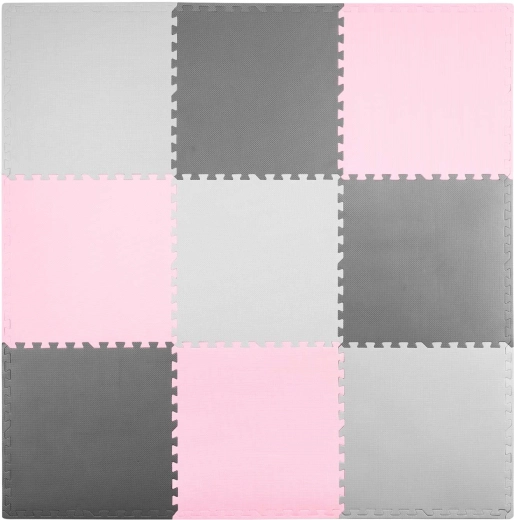 Ricokids putplasčio dėlionės kilimėlis 180 × 180 cm pilkai rožinis (9 dalys)