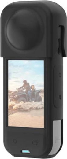 Silikoninis apsauginis dėklas su objektyvo dangteliu INSTA360 X5 kamerai, Puluz (juodas)
