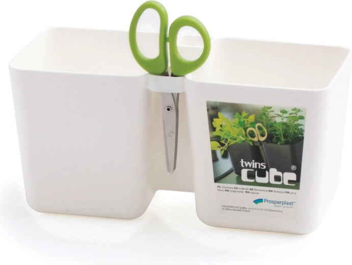 Twins Cube white herb planter 24.4 cm with garden scissors