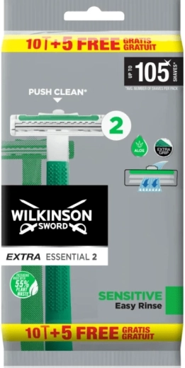 Wilkinson Extra Essential 2 Sensitive vienkartiniai skutimosi peiliukai 15 vnt.