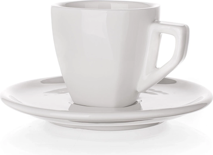 Porcelianinis puodelis su lėkštute ALBA 60 ml, kvadratinis, baltas