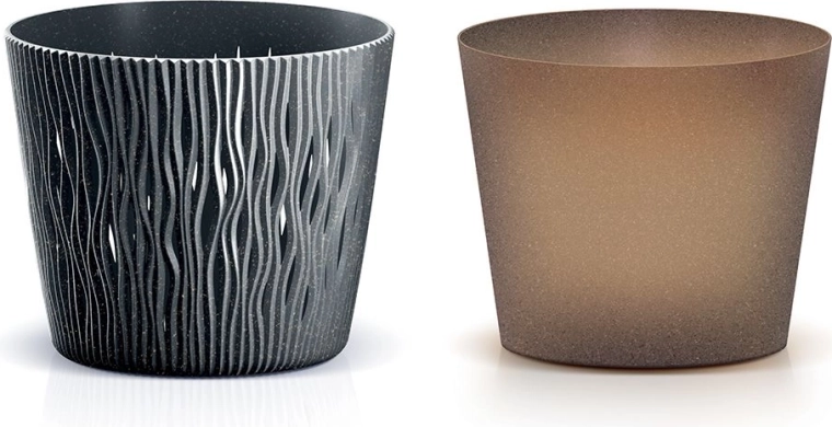 Sandy Round Eco Wood Flowerpot, anthracite, 12.8 cm