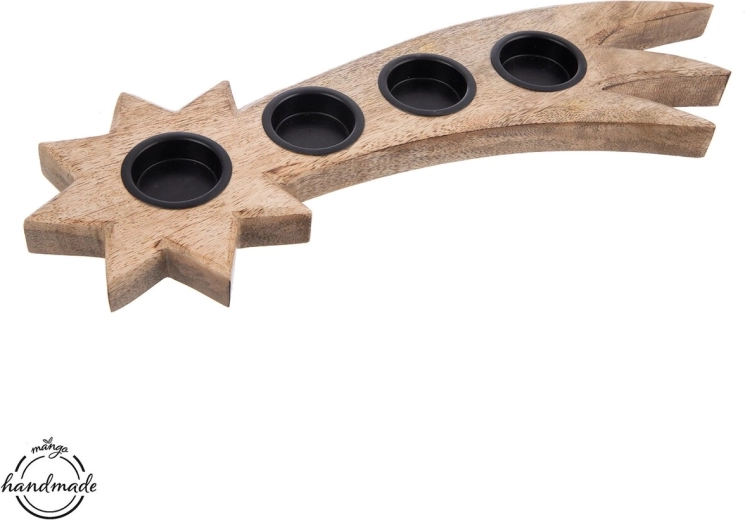 MANGO wooden and metal candle holder in the shape of a shooting star for 4 tealights