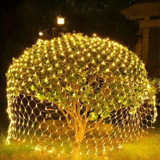 Kalėdinis LED šviesos tinklas, šilta balta spalva, 2 × 2 m, 144 LED, 8 režimai