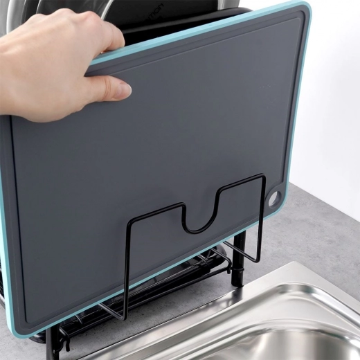 Pjaustymo lentos laikiklis ir stalo įrankių krepšelis