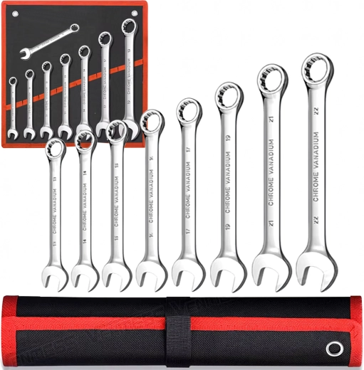 Set of ratcheting combination wrenches 8 pcs 8–22 mm with case
