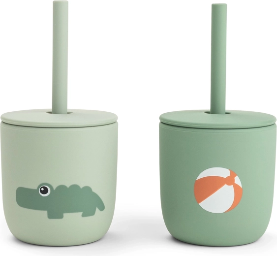 Done by Deer silicone straw cups Playground, green (2 pcs)