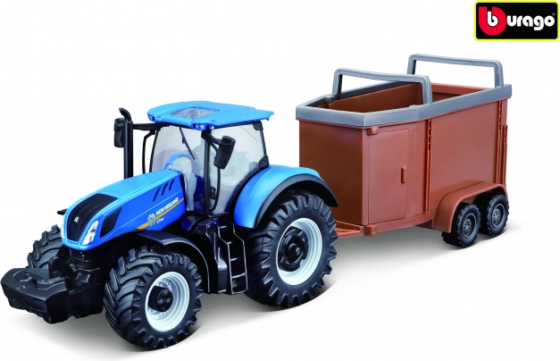 Bburago Farmland traktorius New Holland T7.315 HD su gyvulių priekaba 10 cm